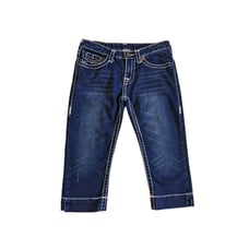 Y2K True Religion Low Rise Capris Billy Big T White Thick Stitch Crop Jeans Blue