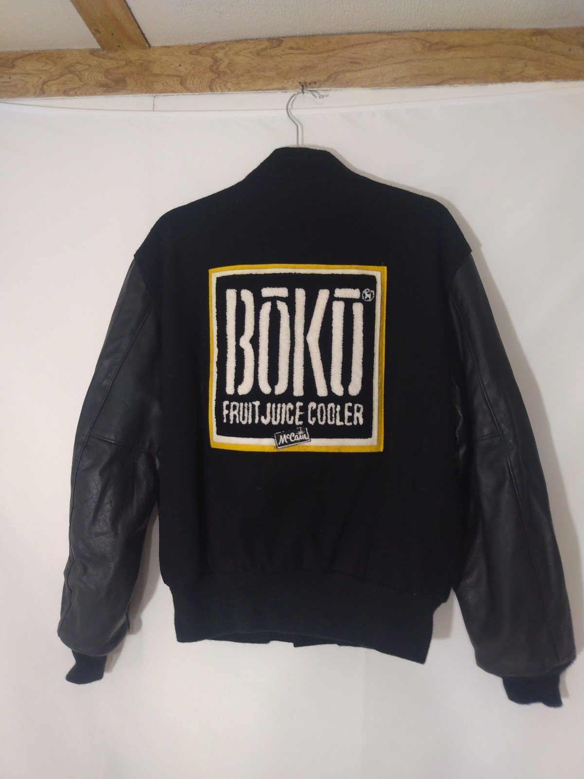 Mens Rare Vintage Boku Fruit Juice Cooler Leather Wool Varsity Jacket Sz Med