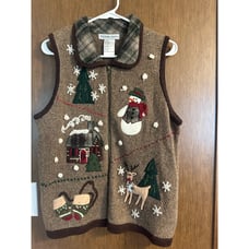 Vintagw Victoria jones zipup sweater vest Sz M winter wonderland deer wool blend
