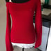 Vintage Abercrombie red rabbit hair off the shoulder long sleeve sweater.