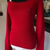 Vintage Abercrombie red rabbit hair off the shoulder long sleeve sweater.