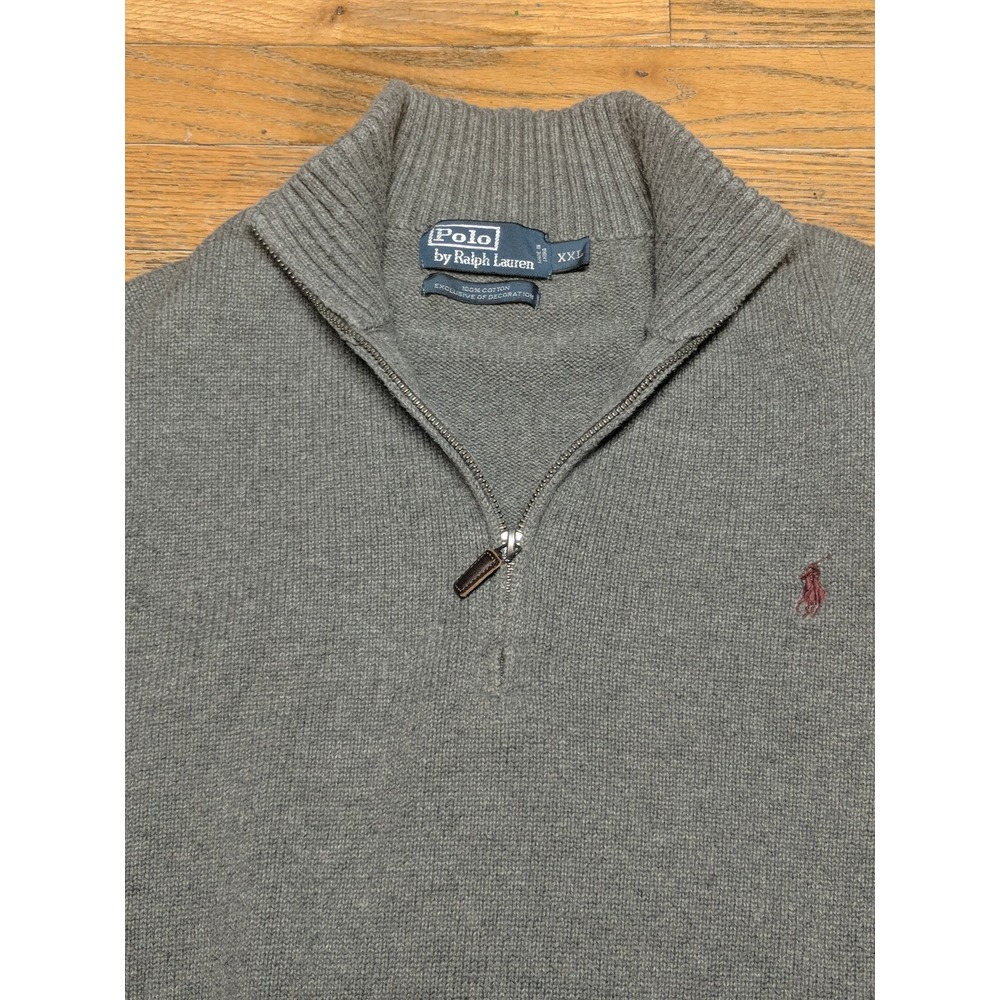 POLO Ralph Lauren 1/4 Zip Pullover Knit Sweater Pima Cotton GREY XXL