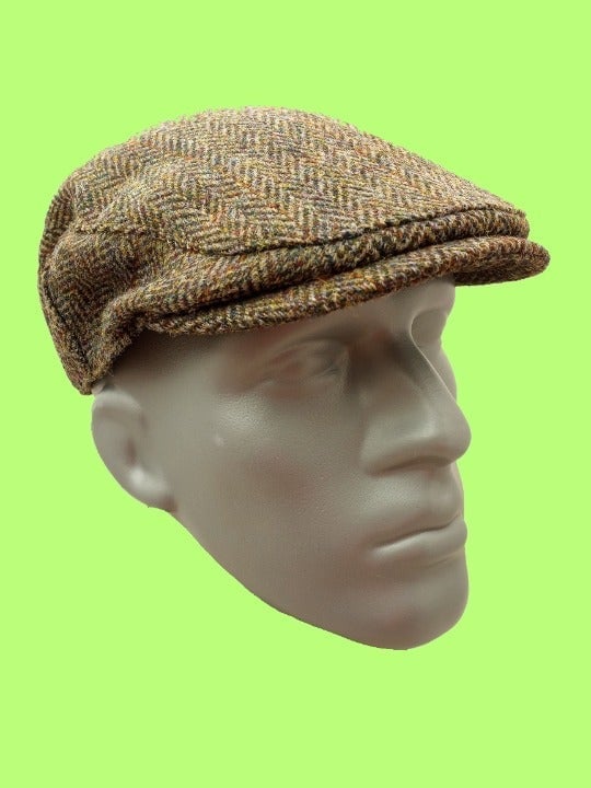X-LARGE Hartside HS14 Scottish Highland Harris Tweed® Flat Cap in GREEN - BROWN