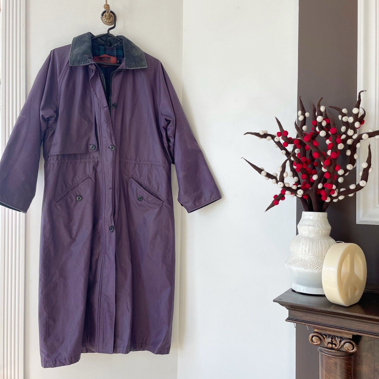 Vintage Woolrich 90’s Purple Full Length Wool Lined Rain Coat | Size Medium