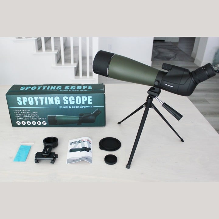NEW Aurosports Angled Spotting Scope 25-75x Magnification, 80mm Lens with Tripod