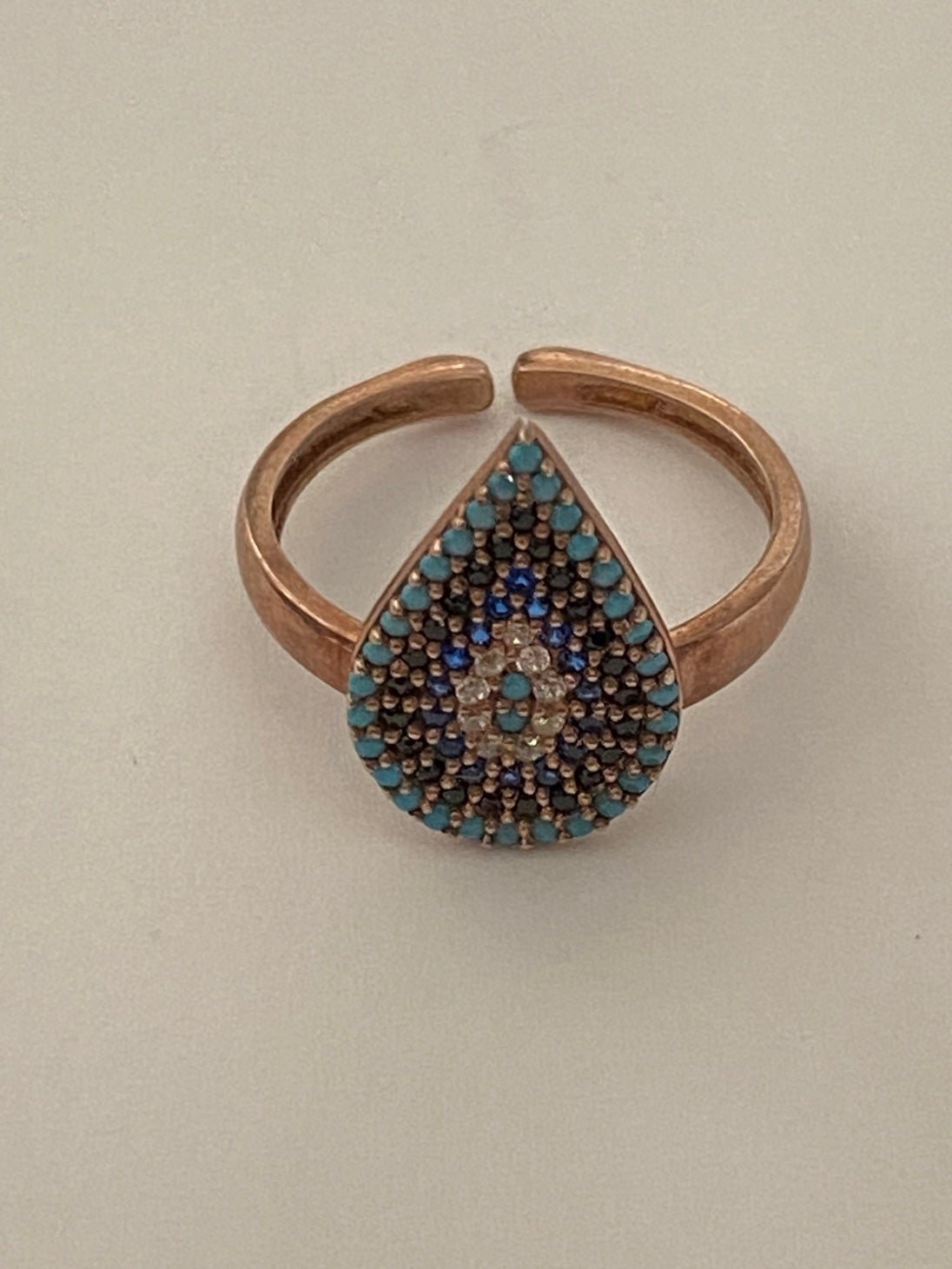925 Silver ring drop evil eye cz turquoise 14k rose gold plated