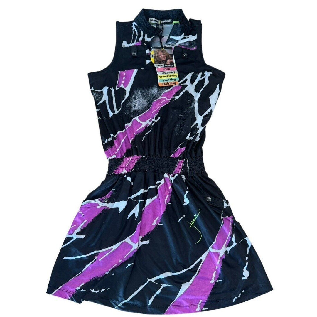 Jamie Sadock Sleeveless Black Purple Siren Multicolored Short Dress Medium NWT