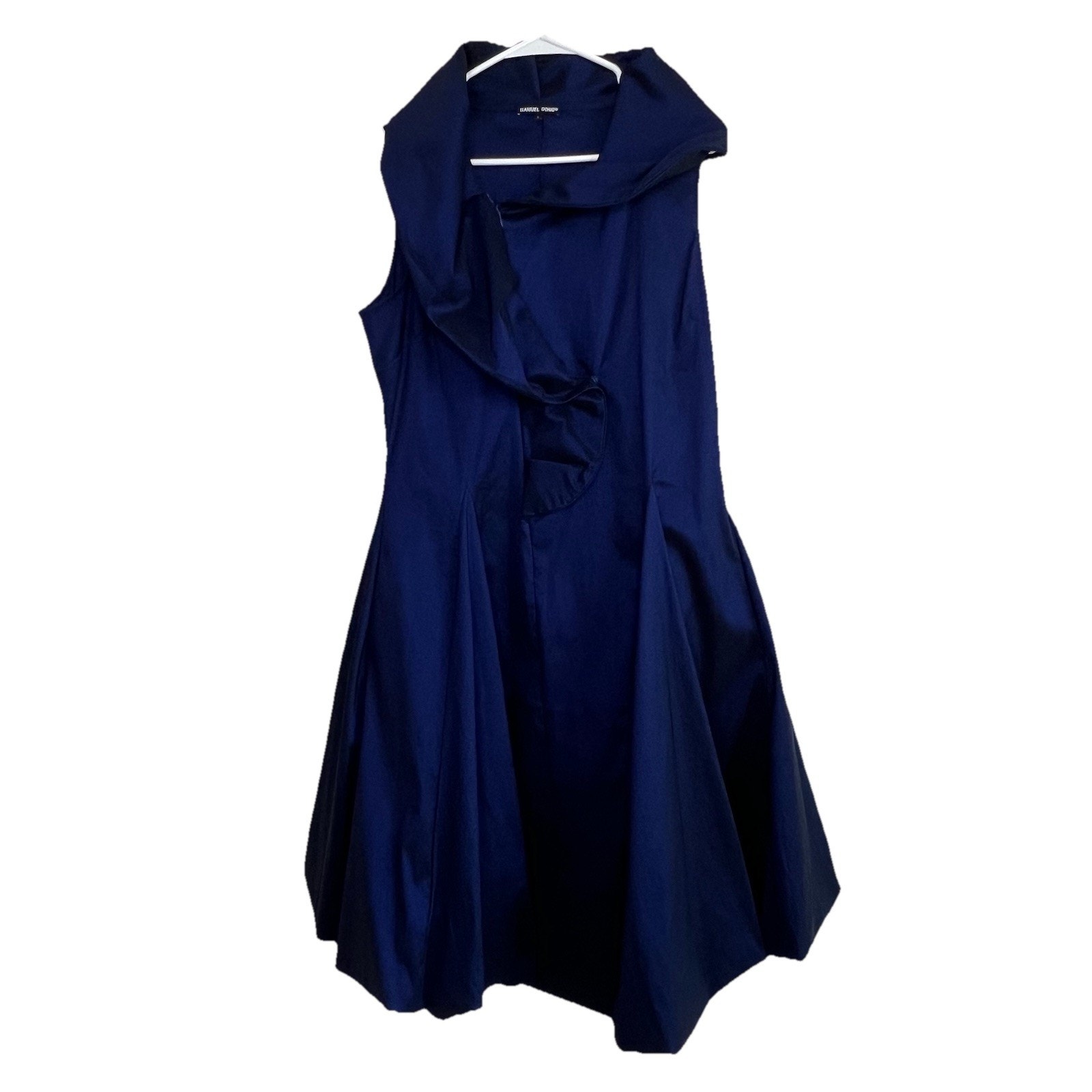 Samuel Dong Portrait Collar Sleeveless Cocktail Bubble Dress Navy Large A-line