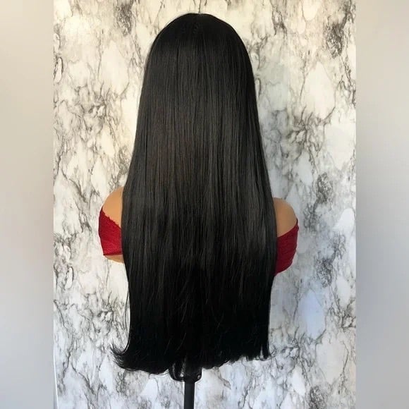 33 Inch Long Black Wig With Bangs Thick beautiful Hair