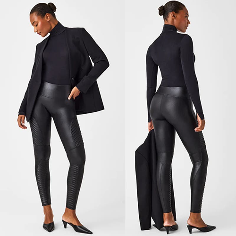 NEW Spanx Faux Leather Moto High Rise Very Black Leggings