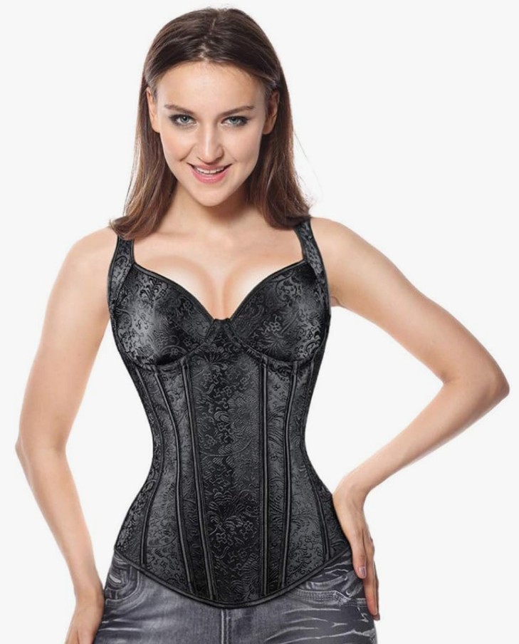 Kimring Women's Gothic Jacquard Shoulder Straps Tank Overbust Corset Bustiers
