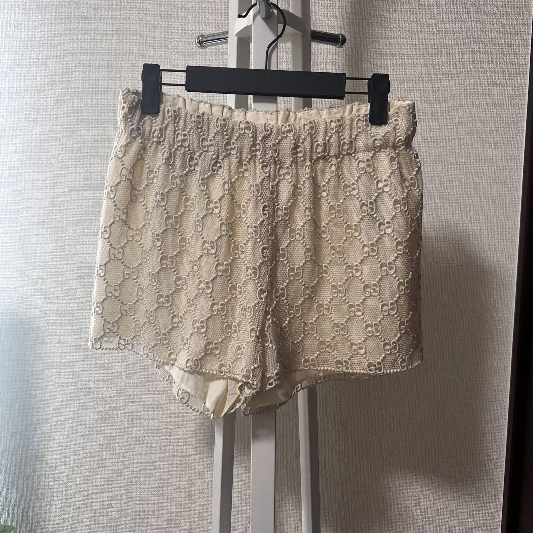 Gucci Ivory Logo Lace Shorts