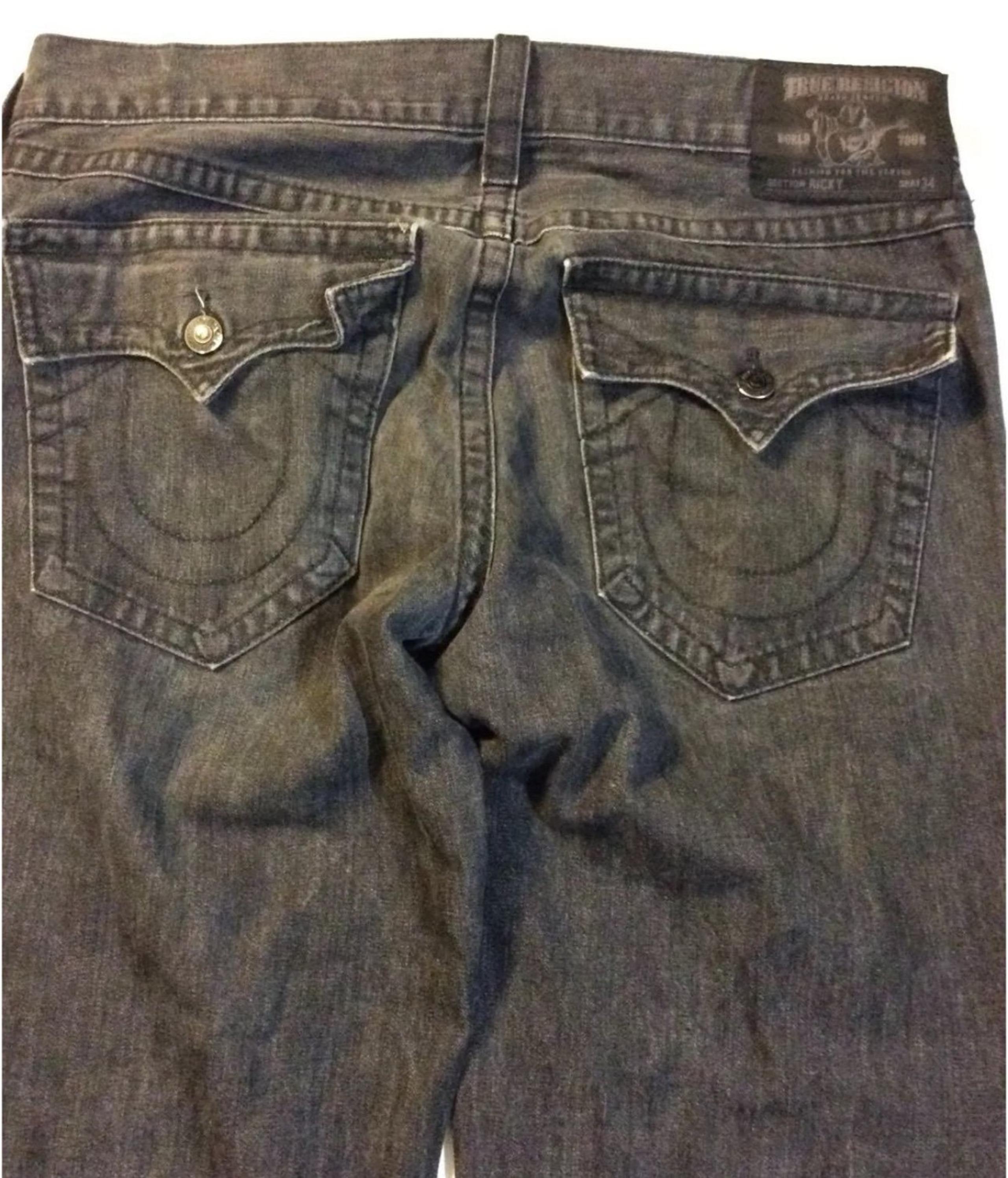 Vintage Mens Ricky Dark Wash Bootcut Jeans 38 X 35 Black - True Religion