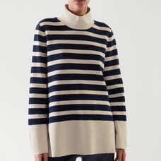 Cos Aline Roll Neck Mock Neck Turtleneck Striped Knit Sweater Medium