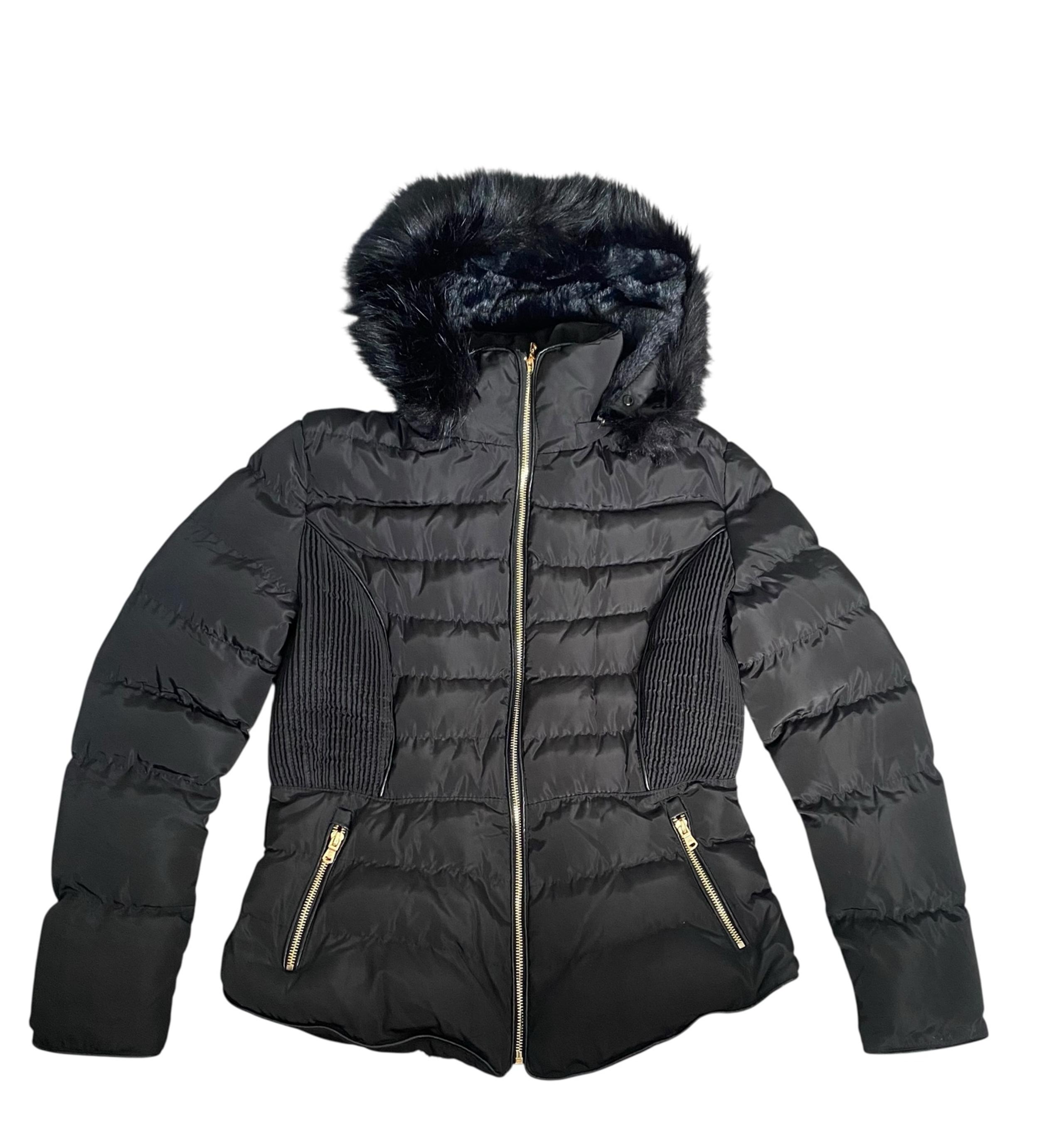 Marc New York Andrew Marc Women’s Black Puffer Jacket Detachable Faux Fur
