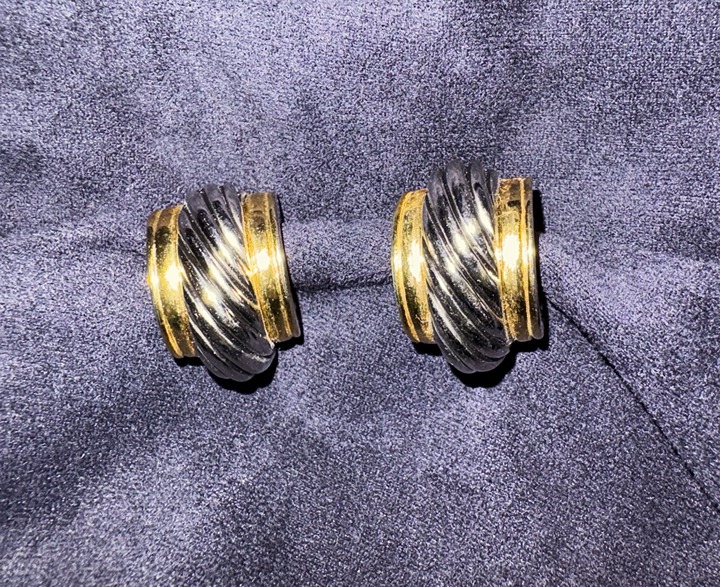 Vintage Silver Sliderope with Gold Accents Clip-on Earrings
