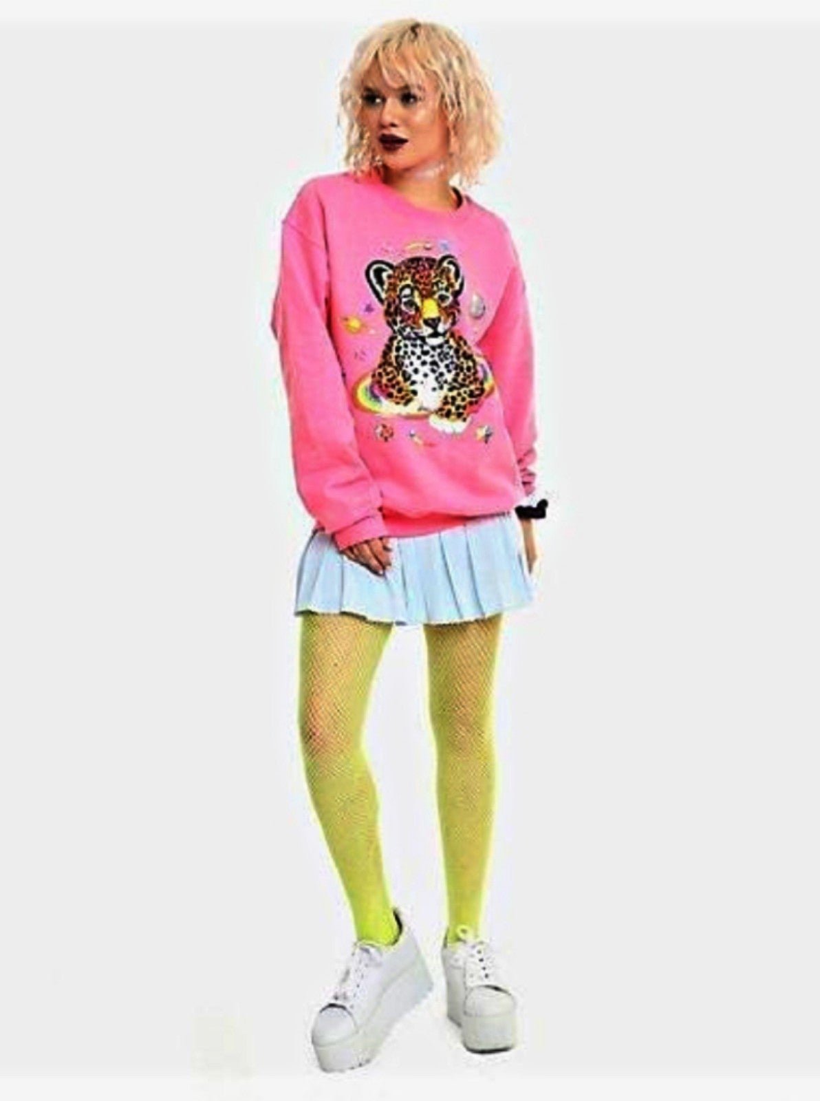Lisa Frank X Hot Topic RARE 80's Neon Pink Hunter The Leopard Sweatshirt
