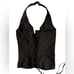 TRIPP NYC Pinstripe Halter Corset Top Size S Button Front Lace Up Back Goth Y2K