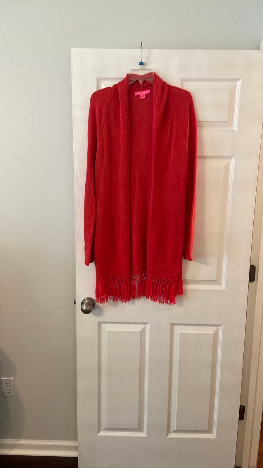 Lilly Pulitzer Cardigan Elegant Red Women's Sweater with Fringe length 32
