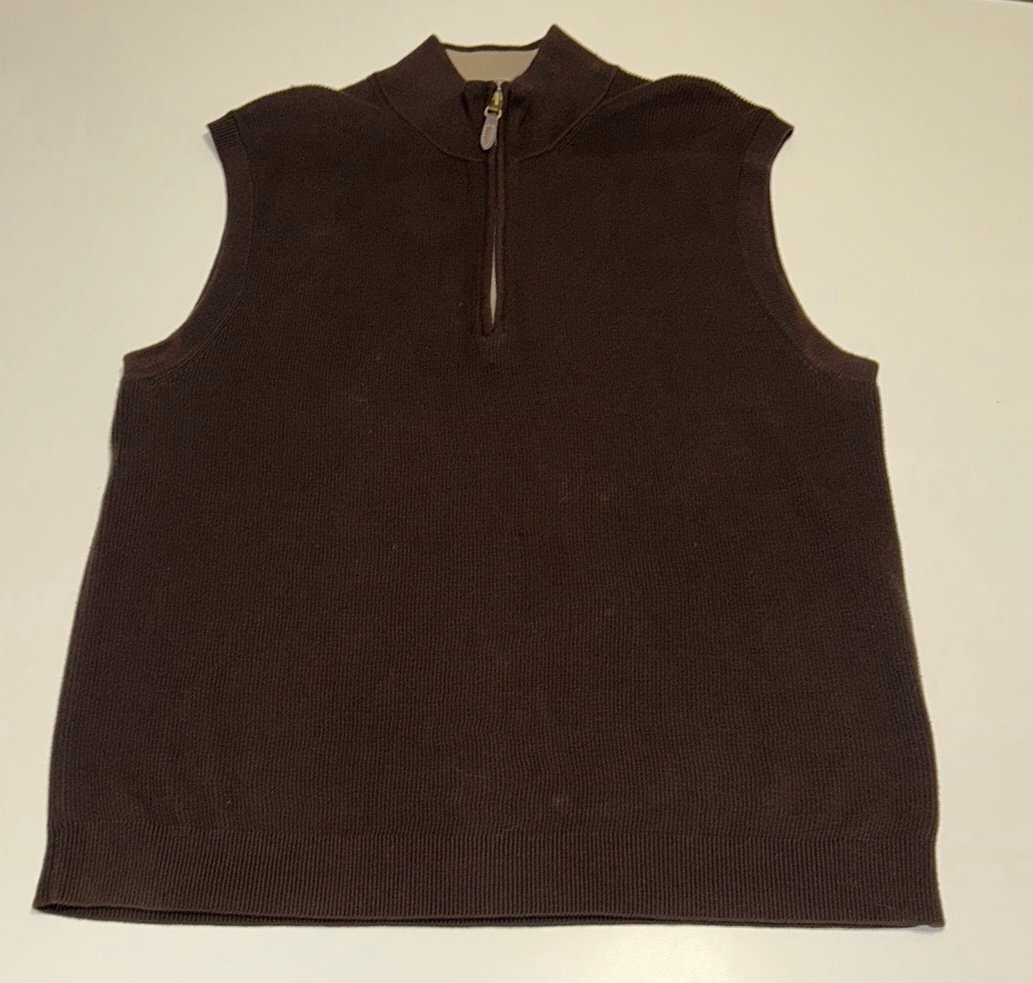 Men's Raffi Linea Uomo Italian Brown Sleeveless Sweater vest quarter zip size L