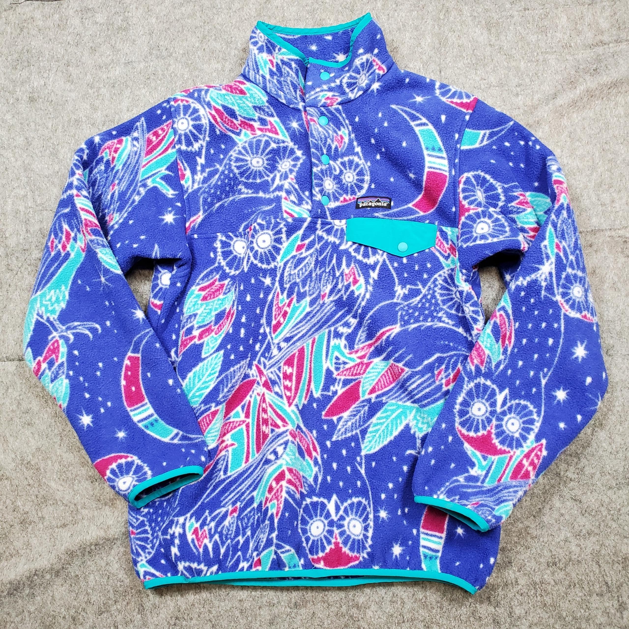 Pullover Womens Medium Synchilla Snap-T Owl Harvest Moon Sweater Blue - Patagonia
