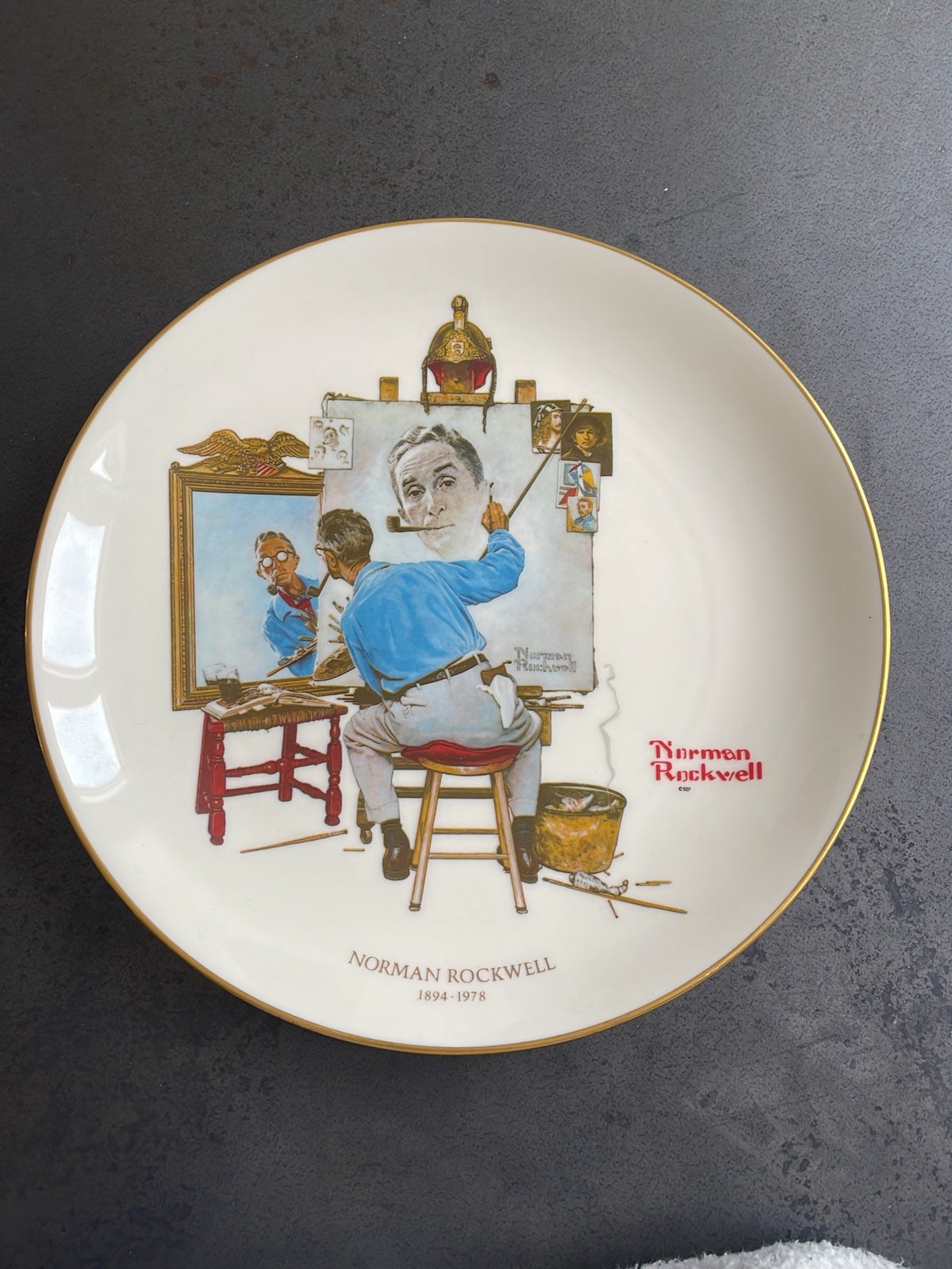 Norman Rockwell “triple self portrait” plate