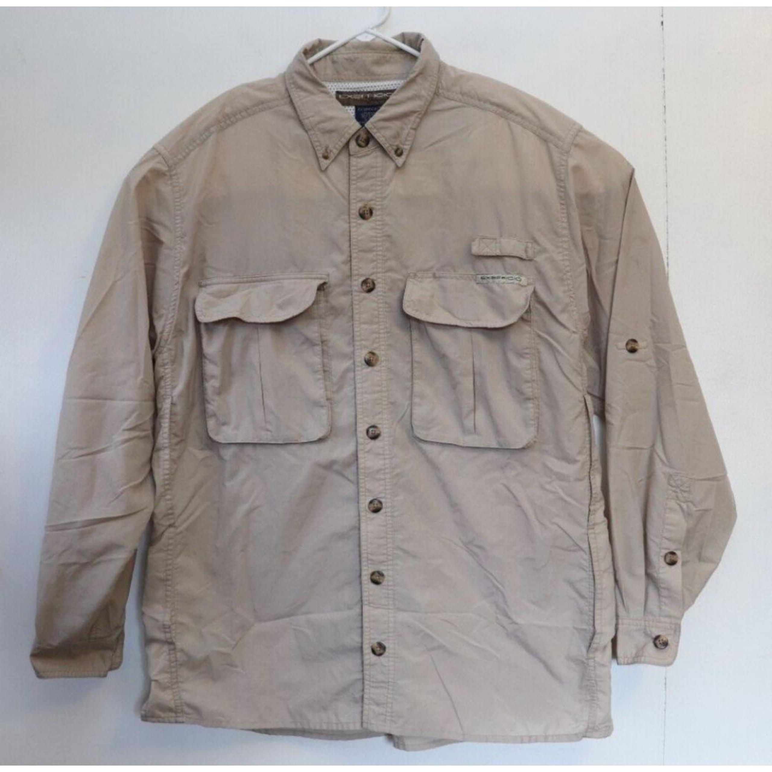 ExOfficio Shirt Mens M Beige Adventure Travel Safari Gorpcore Campcore Fishing