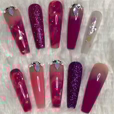 XXL Fushia Marble Press On Nails