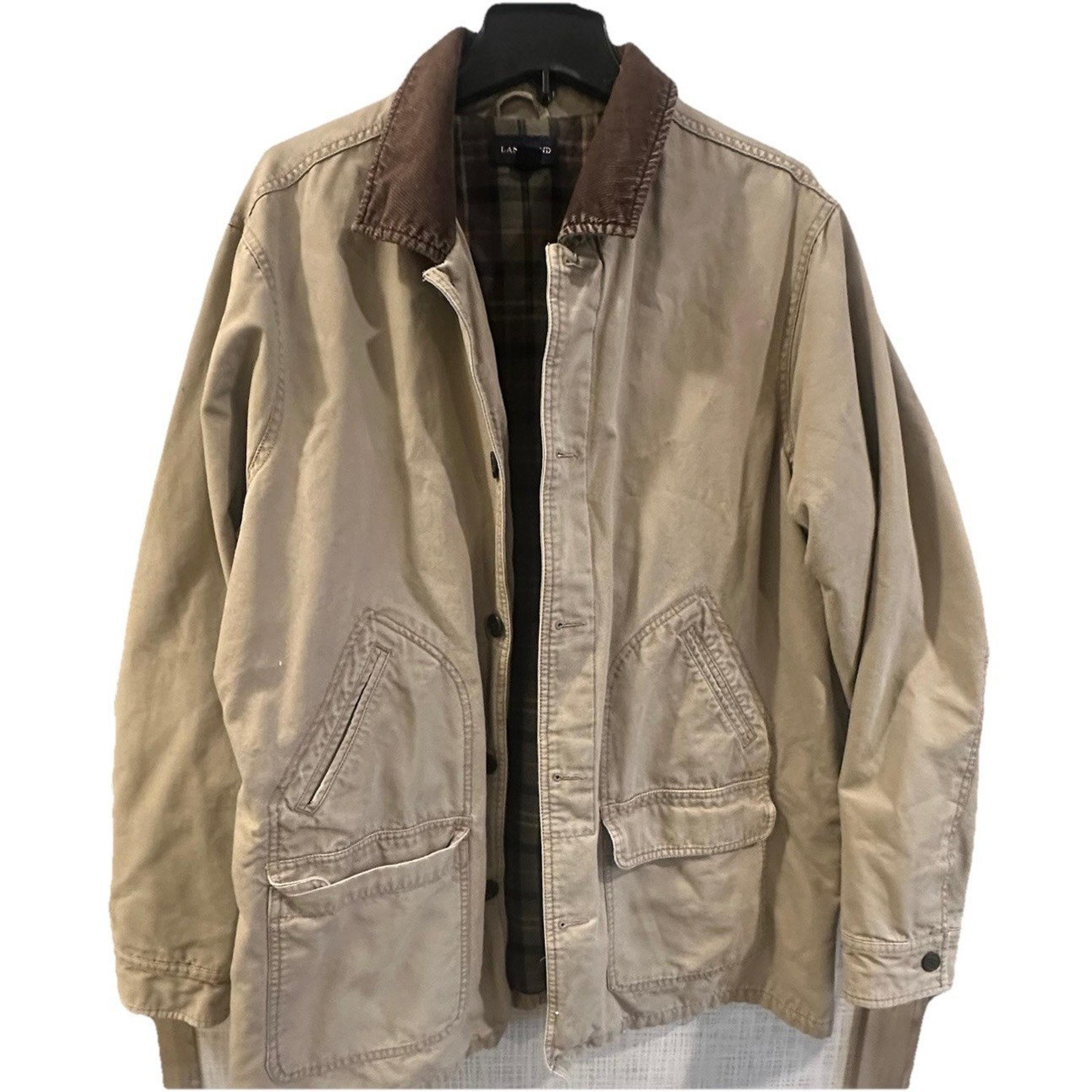 Lands End Flannel Lined Chore Coat Mens Xl 46-48 Field Barn Jacket Corduroy
