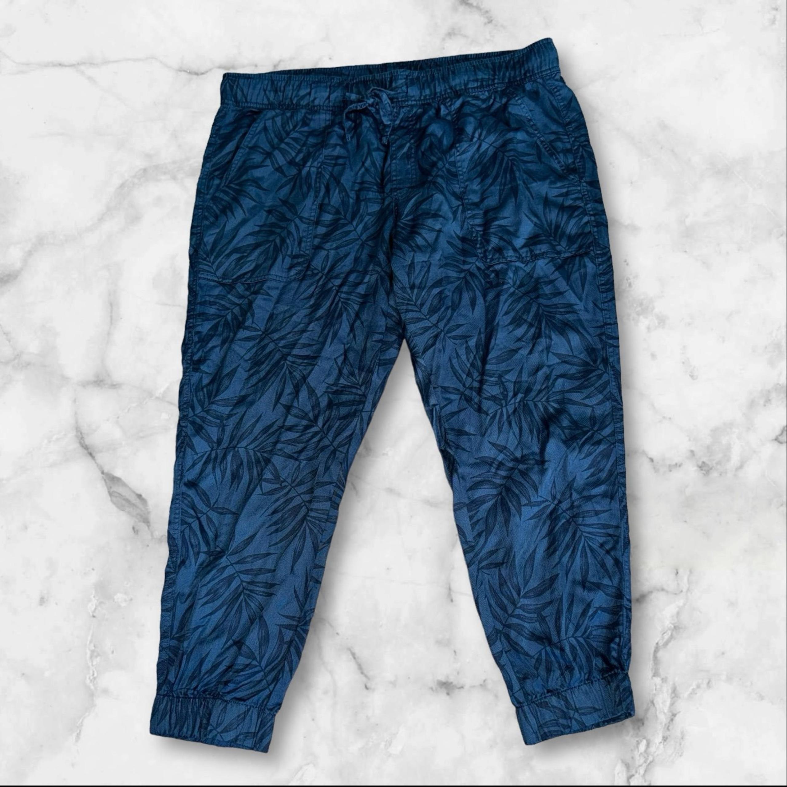 Orvis Pants Womens Extra Large Blue Black Palm Leaf Lyocell Joggers Ladies XL