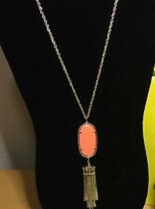Kendra Scott Rayne Gold Coral Peach Pendant Tassel Necklace Like New