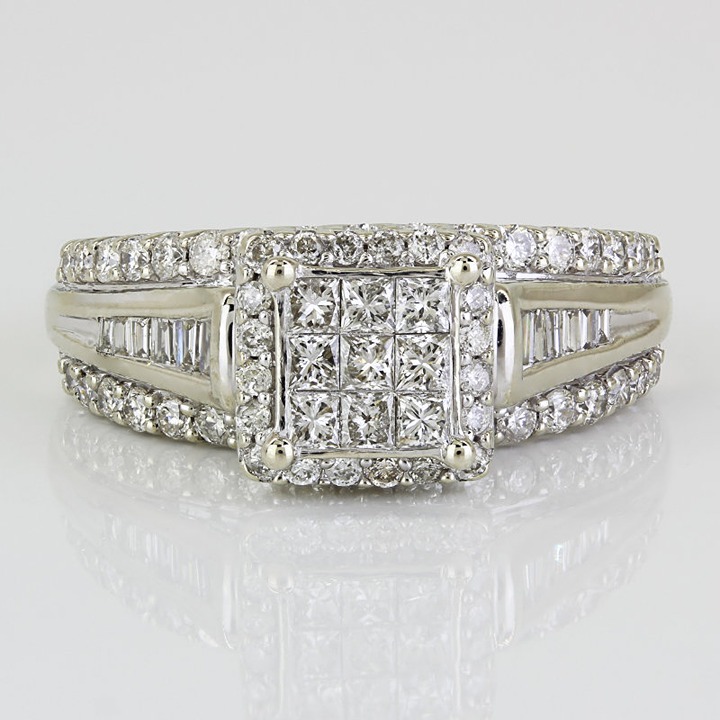 10k White Gold Princess Diamond Wedding Anniversary / Cocktail Ring by Sandeep