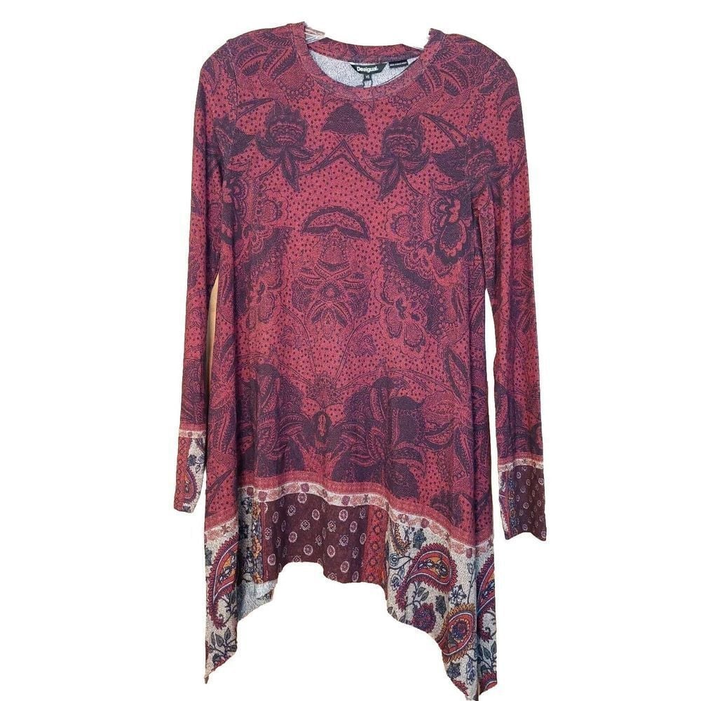 NEW! Desigual Wilma Paisley Print Handkerchief Hem Tunic Spice US Size XXS 116