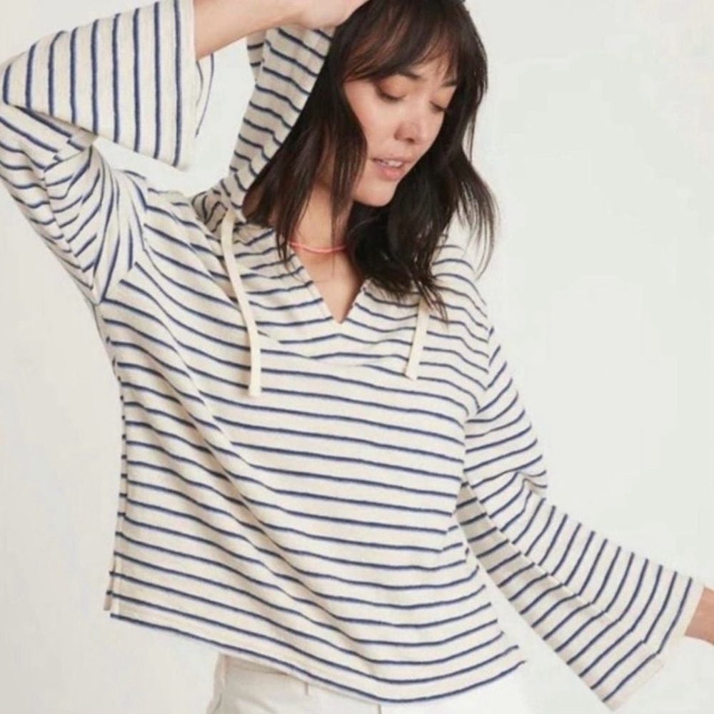 NEW Marine Layer Playa Hoodie Navy Cream Stripe Women's Size Medium