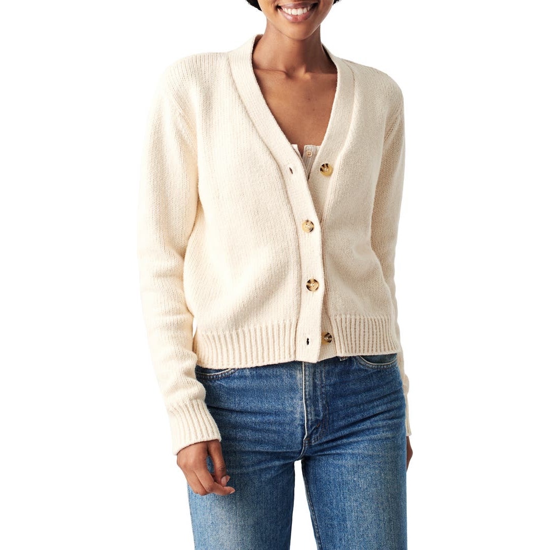 Faherty Cuddle V-Neck Button Front Cream Knit Cardigan Sweater Size XS