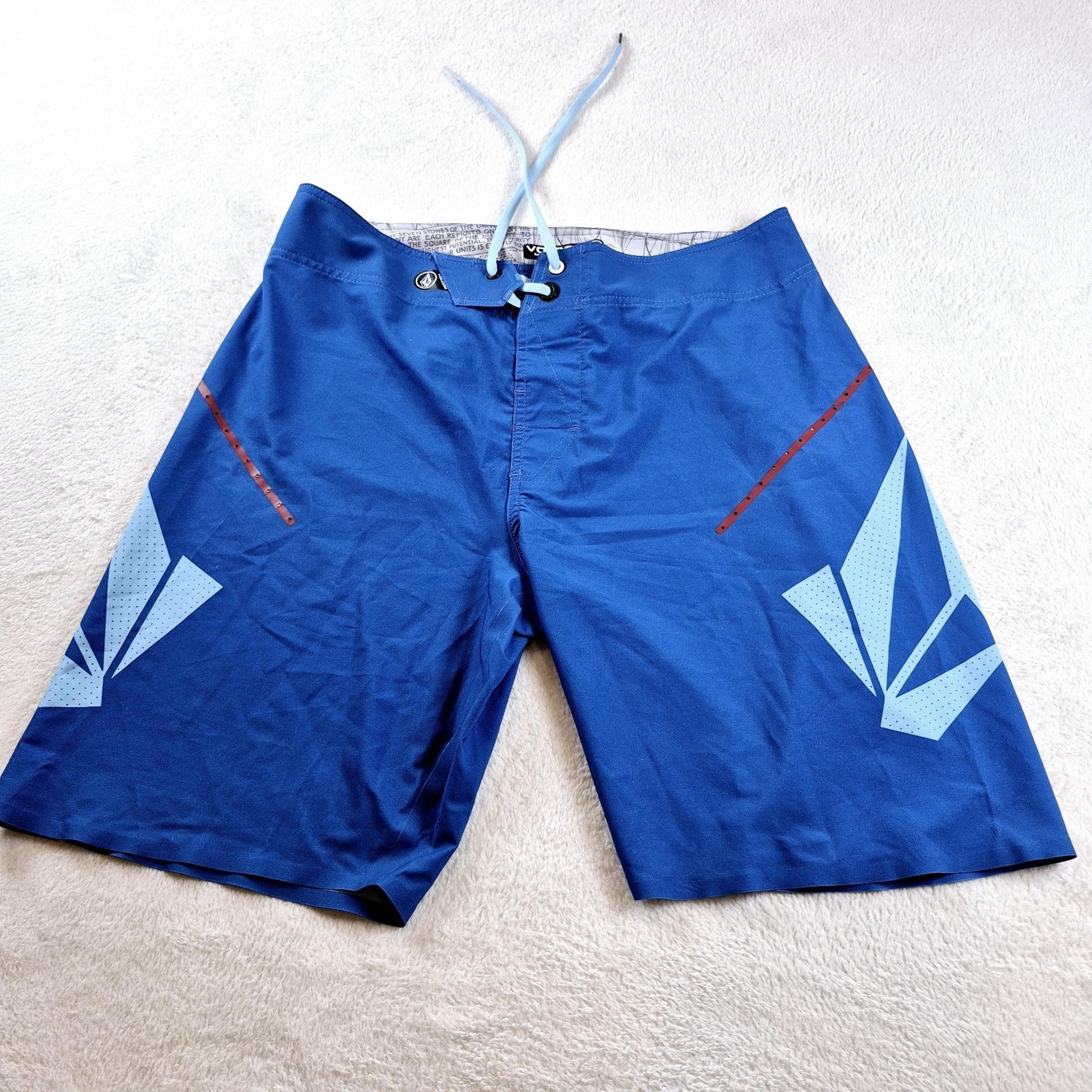 Volcom Mod-Tech Pro Board Shorts Mens 33x9 Blue Logo Zip Pocket 4 Way Stretch