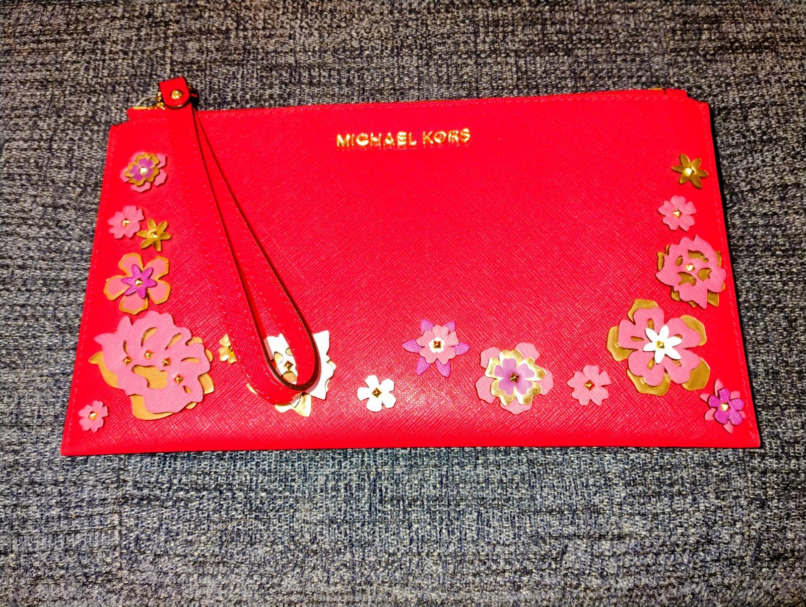 Michael kors red flowered Wristlet New