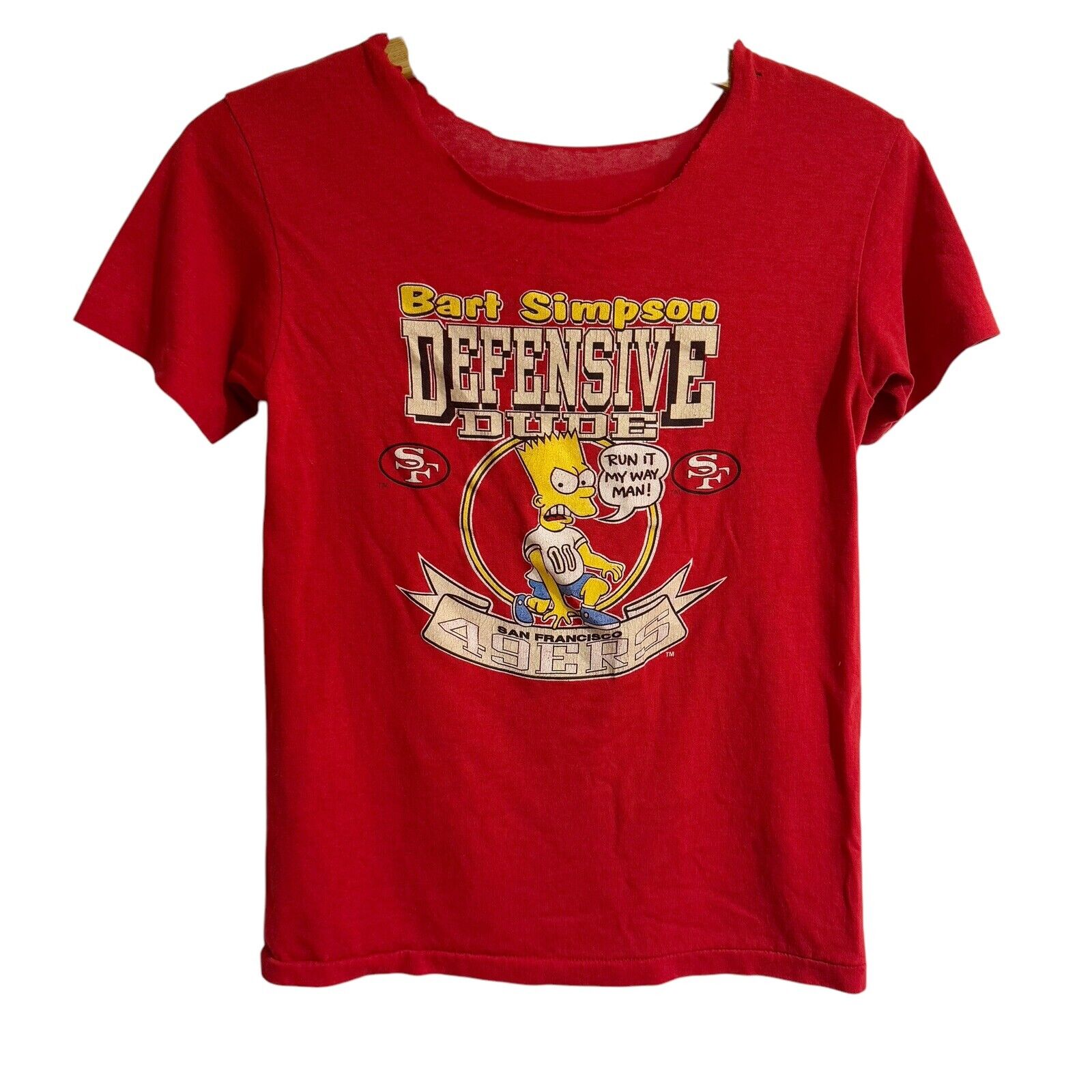 Vintage BART Simpson San Francisco 49ers Red Tee Thrashed Women XS Shirt