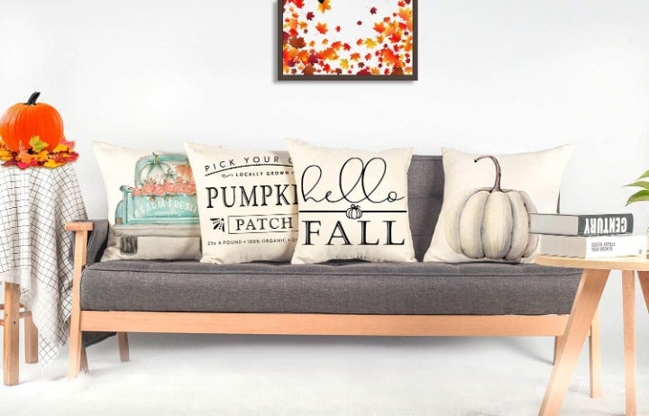 Fall Decor Pillow Covers 18x18 Set of 4 White Pumpkin Farmhouse