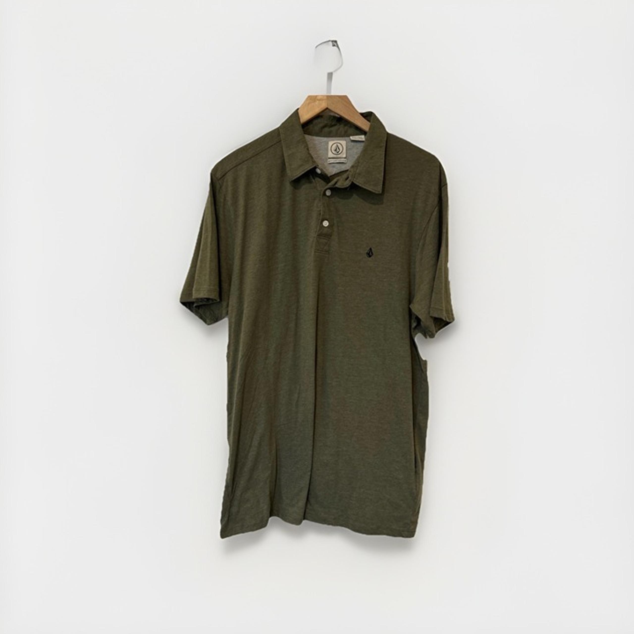 Volcom Men’s XL Polo Shirt Olive Green Short Sleeve Cotton Blend Casual Top