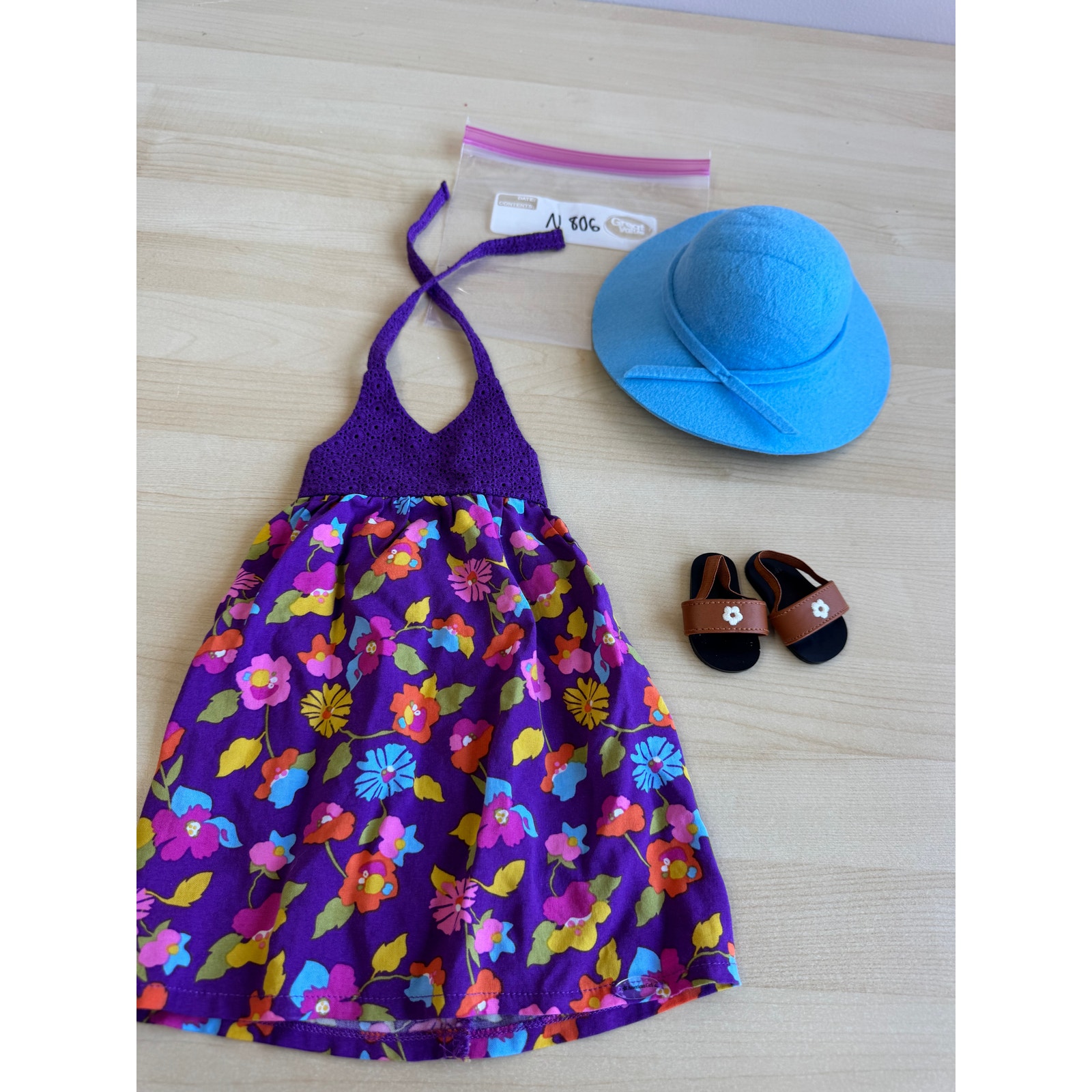 N806 American girl doll Julie beforever birthday dress sun dress hat floral