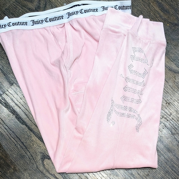 LAST New XL JUICY COUTURE Pink Velour BLING Tracksuit Pants Joggers