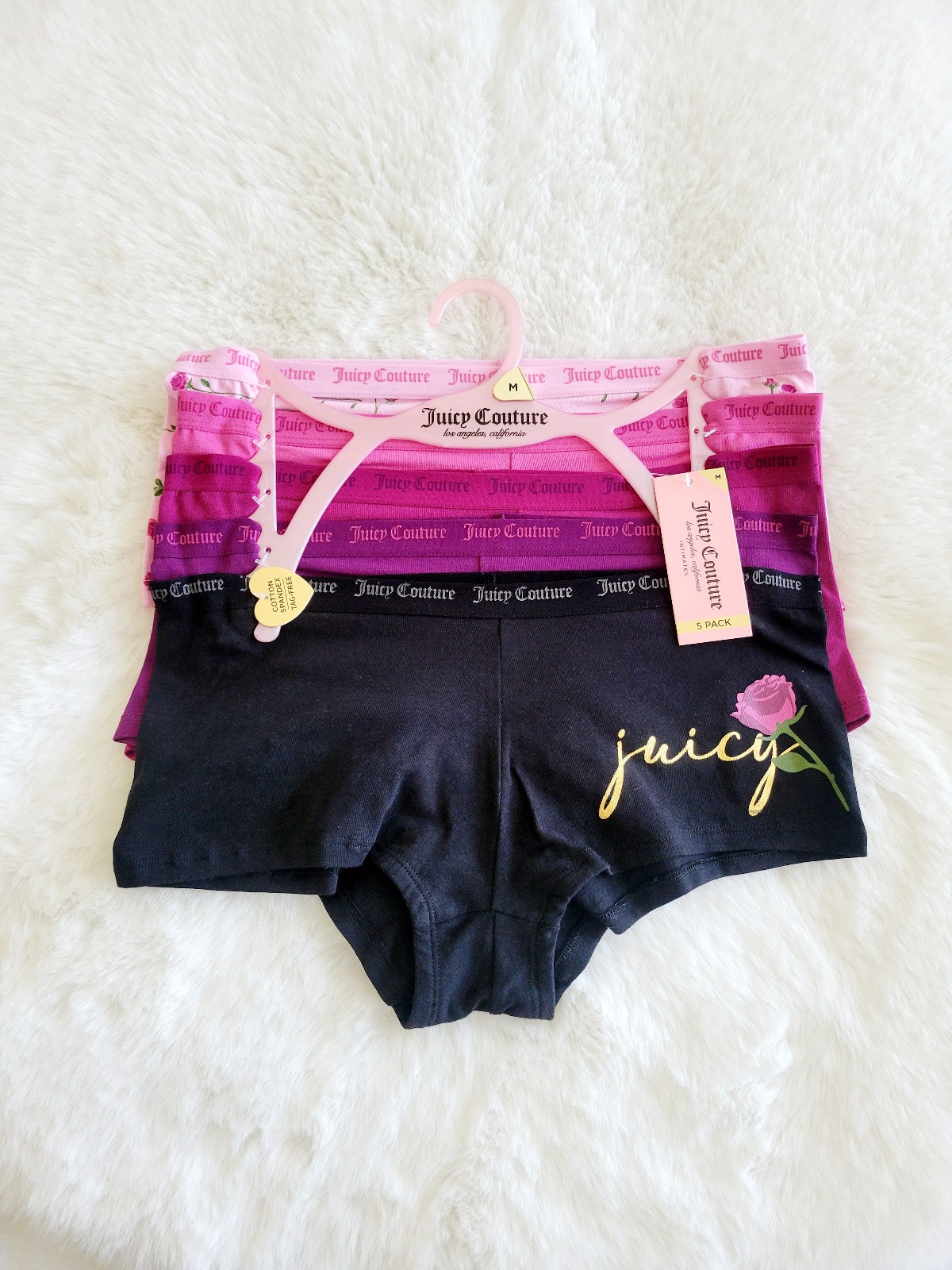 JUICY COUTURE BRAND NEW 5-PACK COTTON SPANDEX PANTIES SIZE M