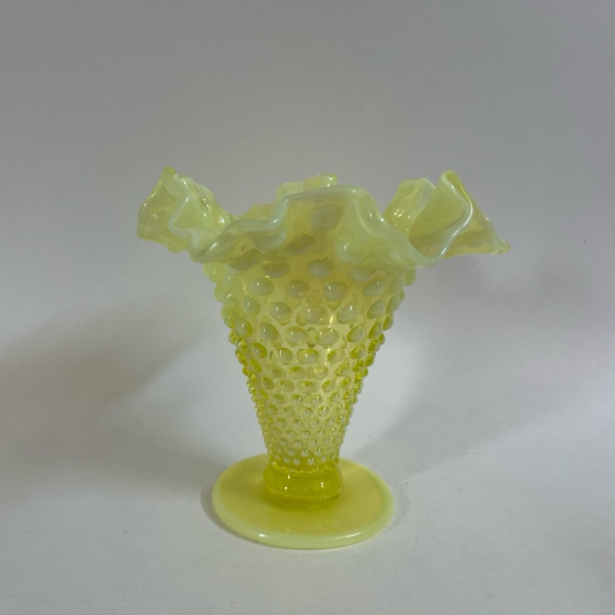 Vintage Fenton Vase Topaz Yellow Hobnail Uranium Glass
