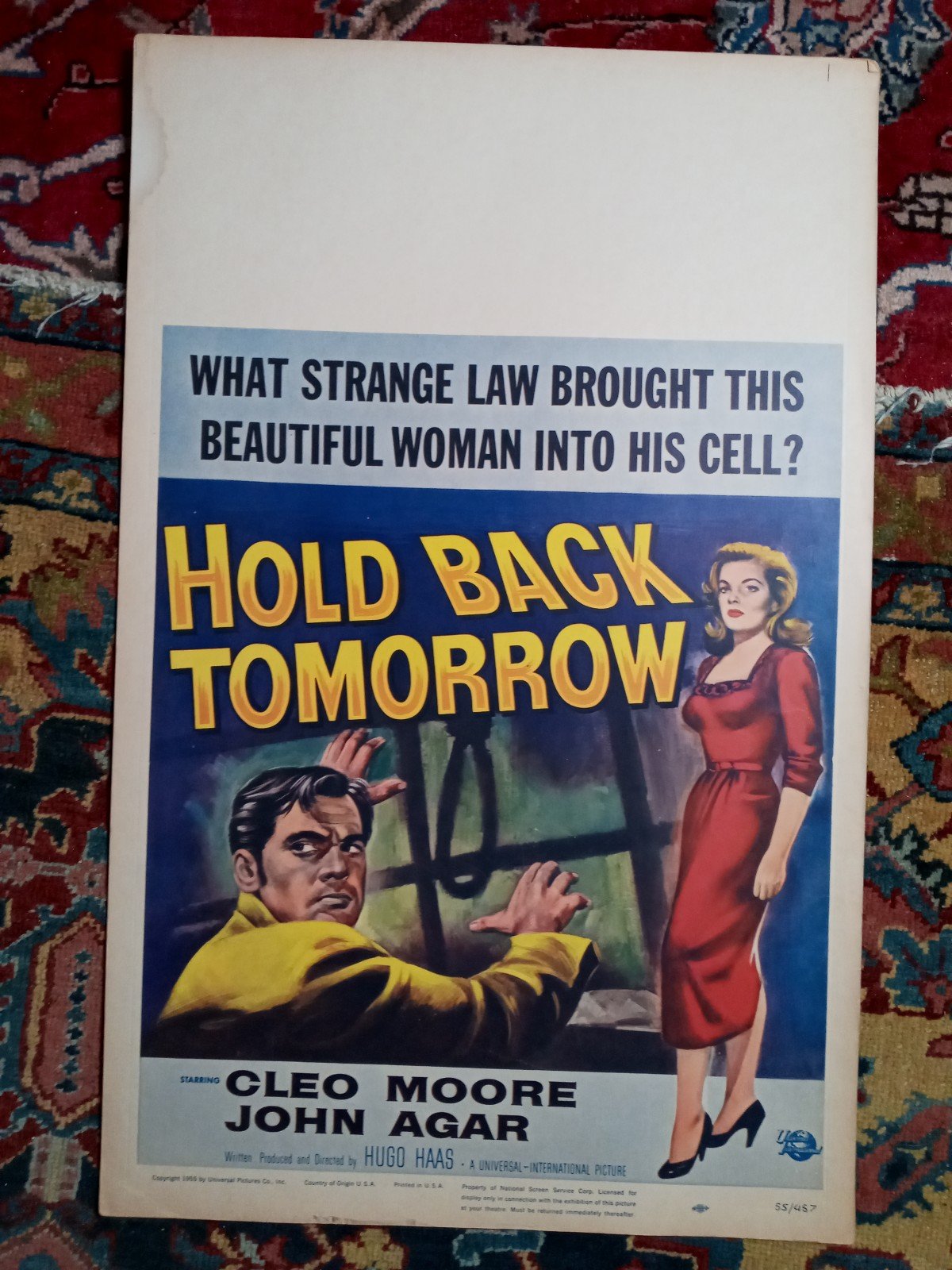 Hold Back Tomorrow Cleo Moore Agar Film Noir 1955 ORIGINAL Movie Window Card