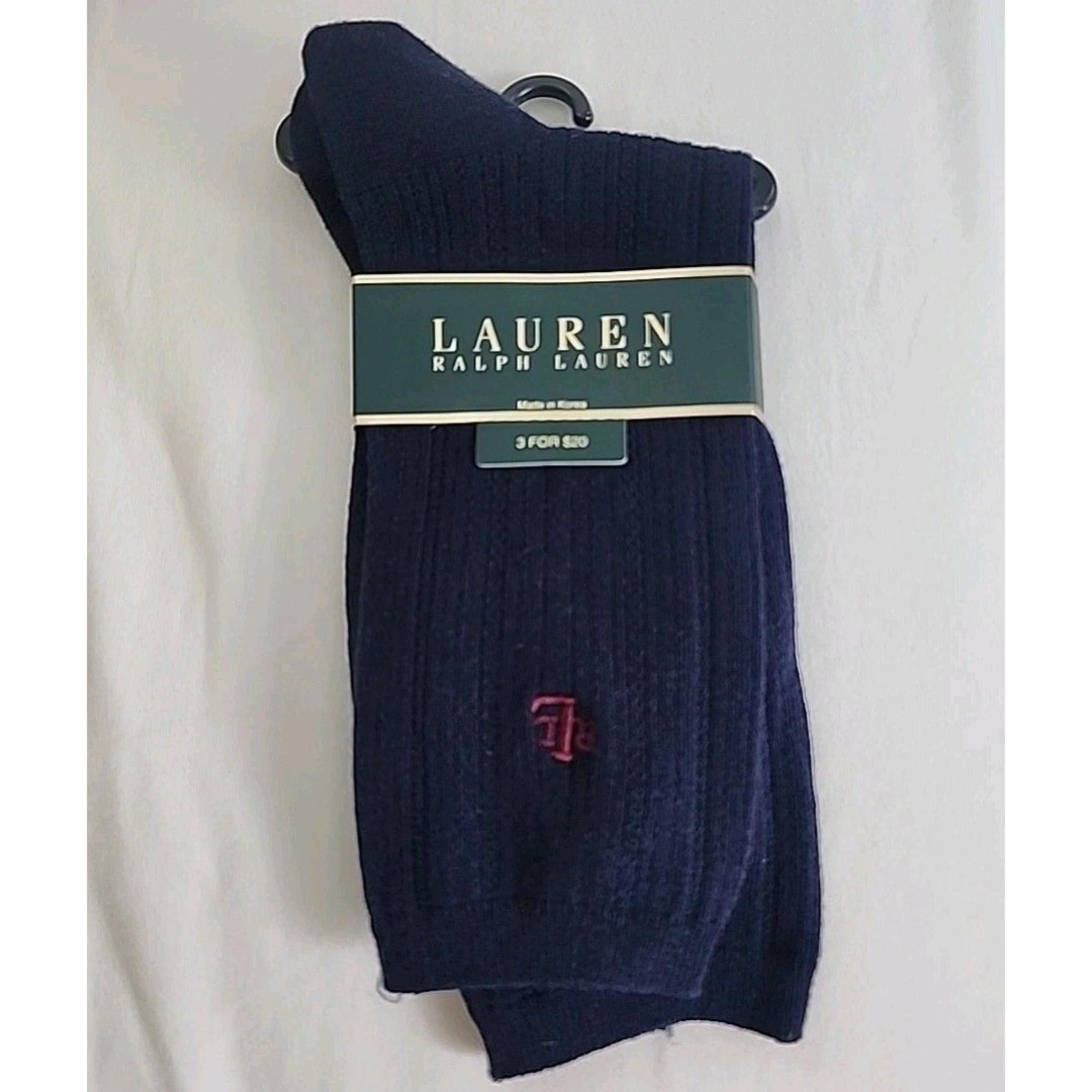 Lauren Ralph Lauren Cable Knit crew Socks Navy Size 9-11 Embroidered Logo VTG