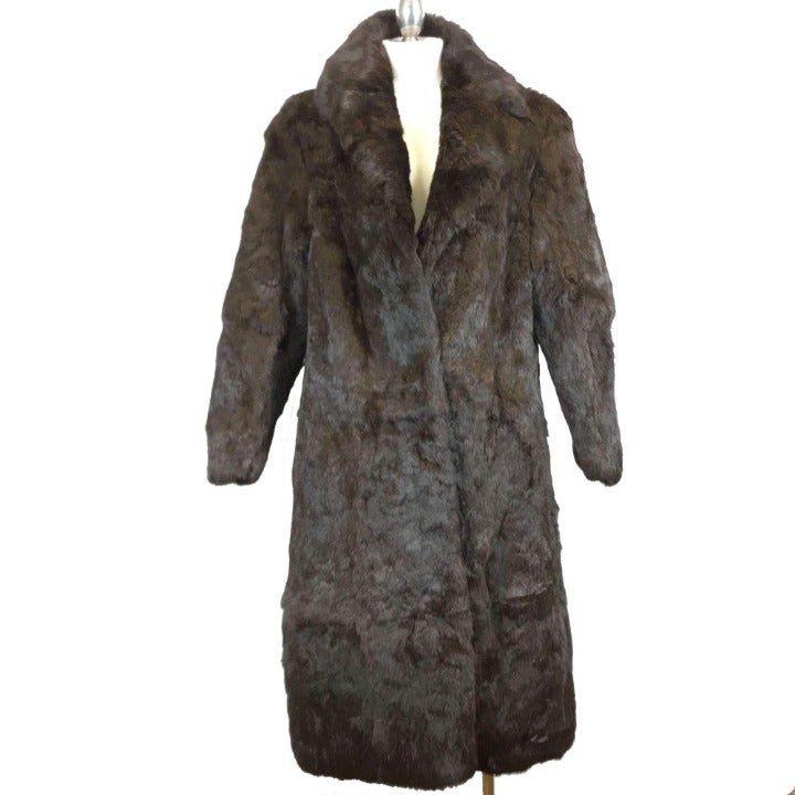 Vintage 1970s-80s Brown Rabbit Fur Coat