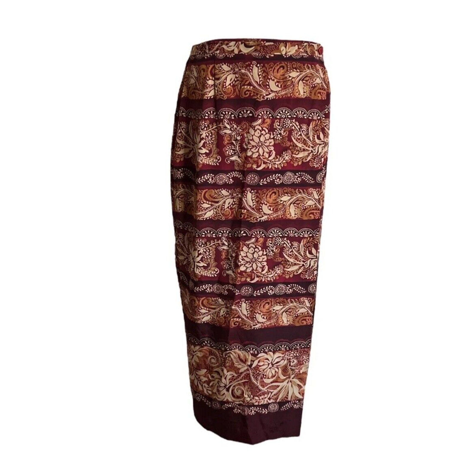 Vintage Sarah Chapman Rare Batik Print 100% Silk Wrap Skirt Luxury Women’s US 6
