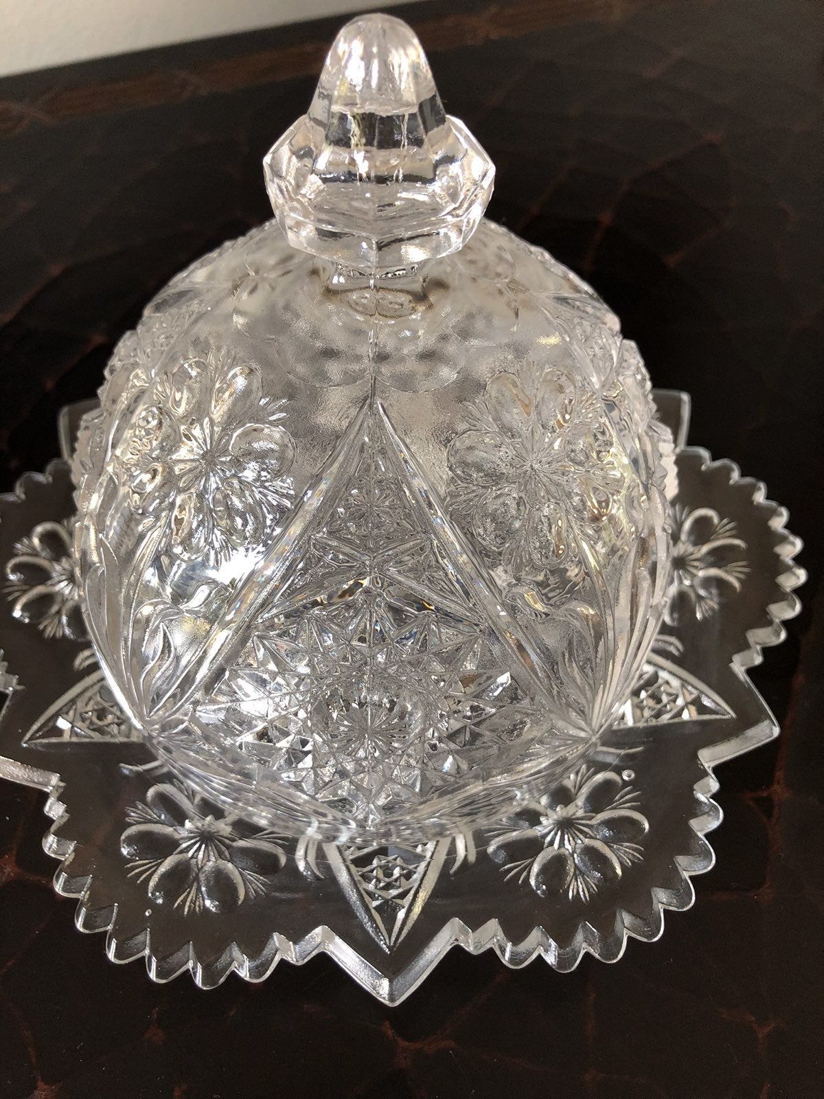 Cut glass butter dish