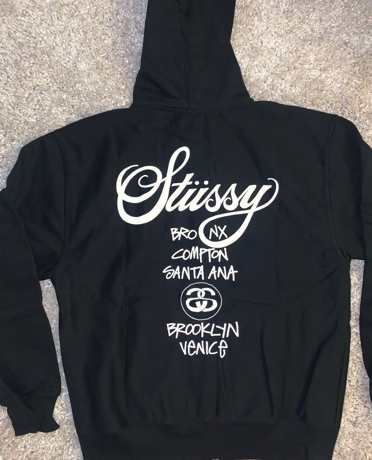 Stussy x Dover Street Market x DSM World Tour Black Zip Up Hoodie Mens Large NWT